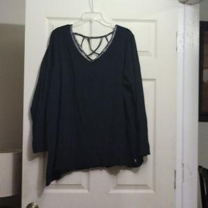 Lane Bryant active black long sleeve metallic criss cross top size 26-28